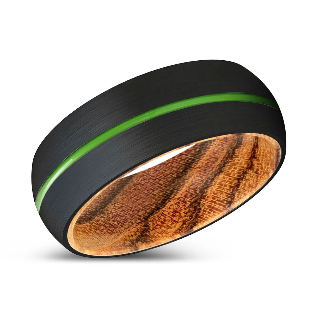 WILBURT | Bocote Wood, Black Tungsten Ring, Green Groove, Domed