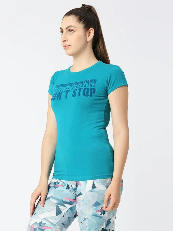 Women Sea Green Solid Sports Top - Balance Tee-SG