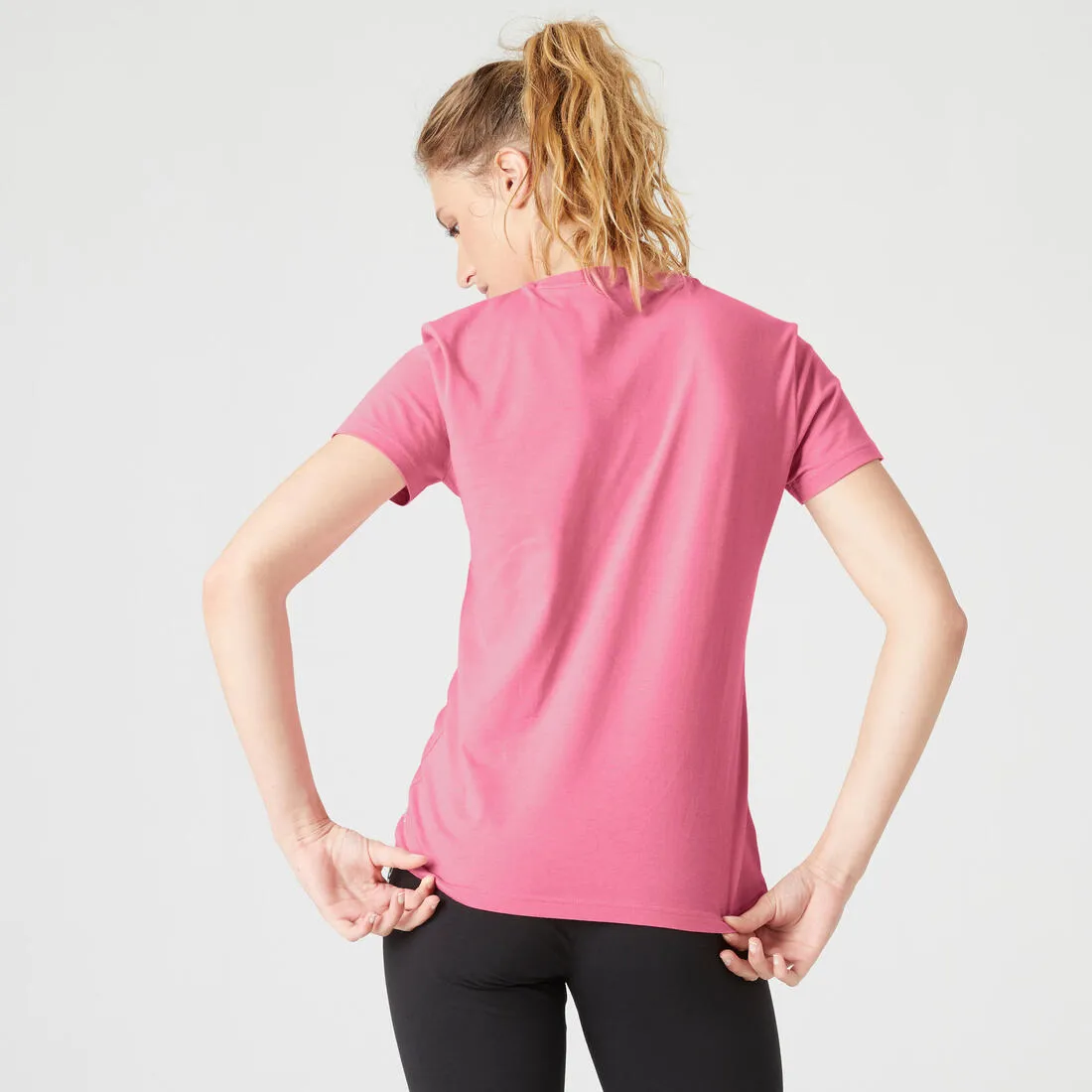Women's Short-Sleeved Slim-Fit Cotton Crew Neck Fitness T-Shirt - Pink