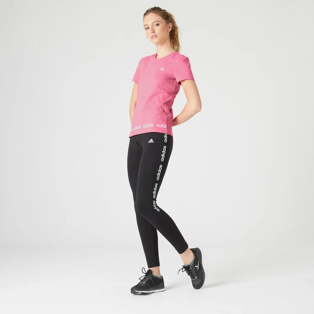 Women's Short-Sleeved Slim-Fit Cotton Crew Neck Fitness T-Shirt - Pink