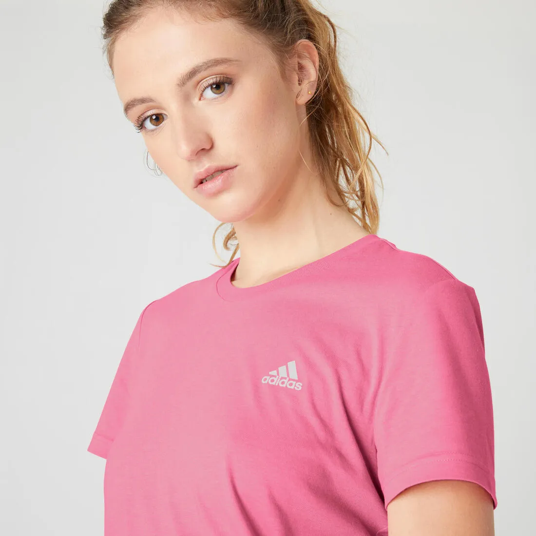 Women's Short-Sleeved Slim-Fit Cotton Crew Neck Fitness T-Shirt - Pink