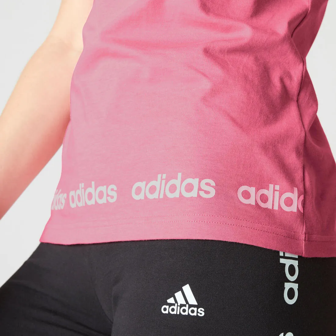 Women's Short-Sleeved Slim-Fit Cotton Crew Neck Fitness T-Shirt - Pink