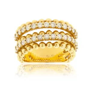 Yellow Gold Bead Style Wide Diamond Ring