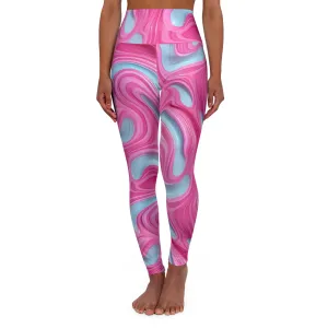 Yoga Leggings - High Waisted Pink Swirl Design for Comfort and Style
