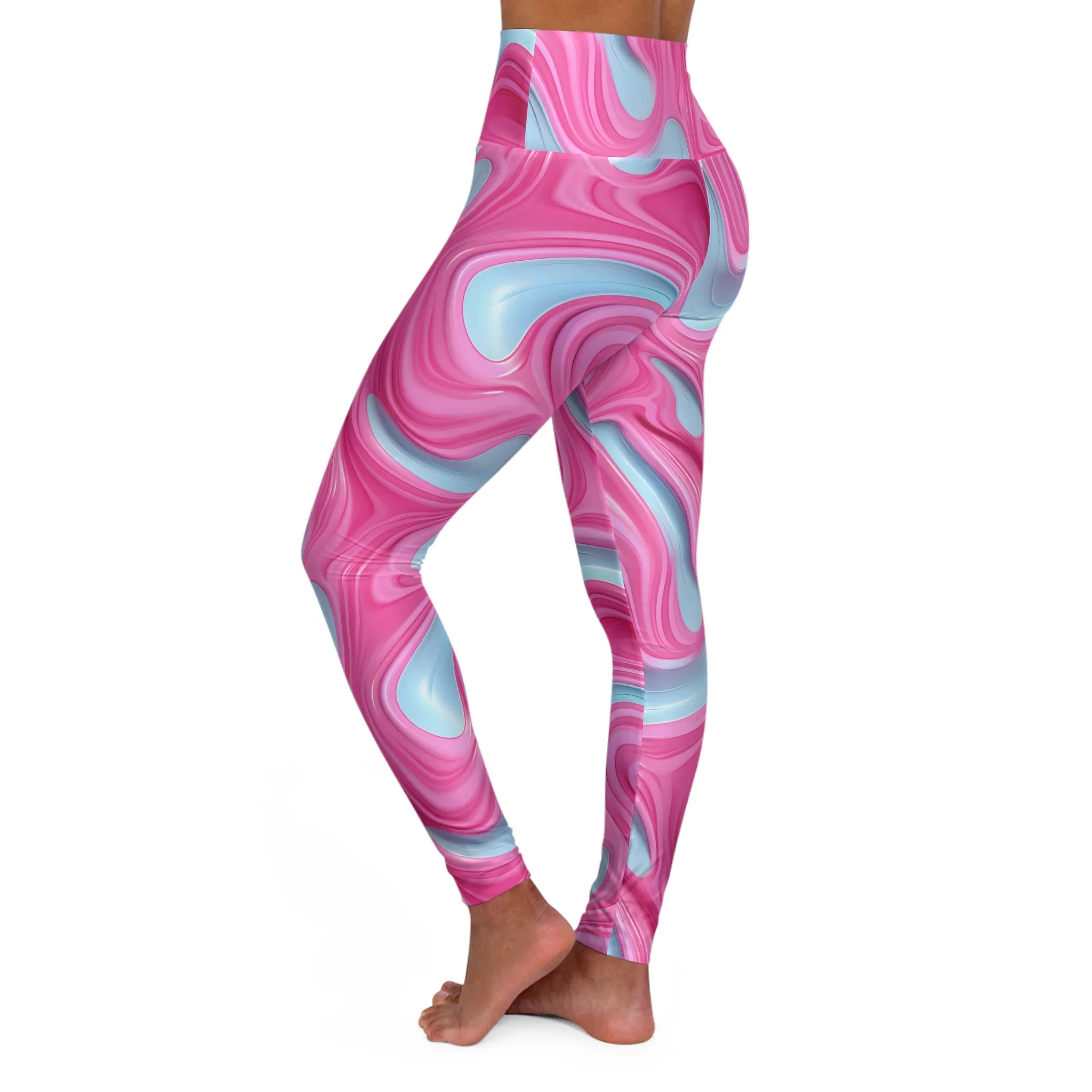 Yoga Leggings - High Waisted Pink Swirl Design for Comfort and Style