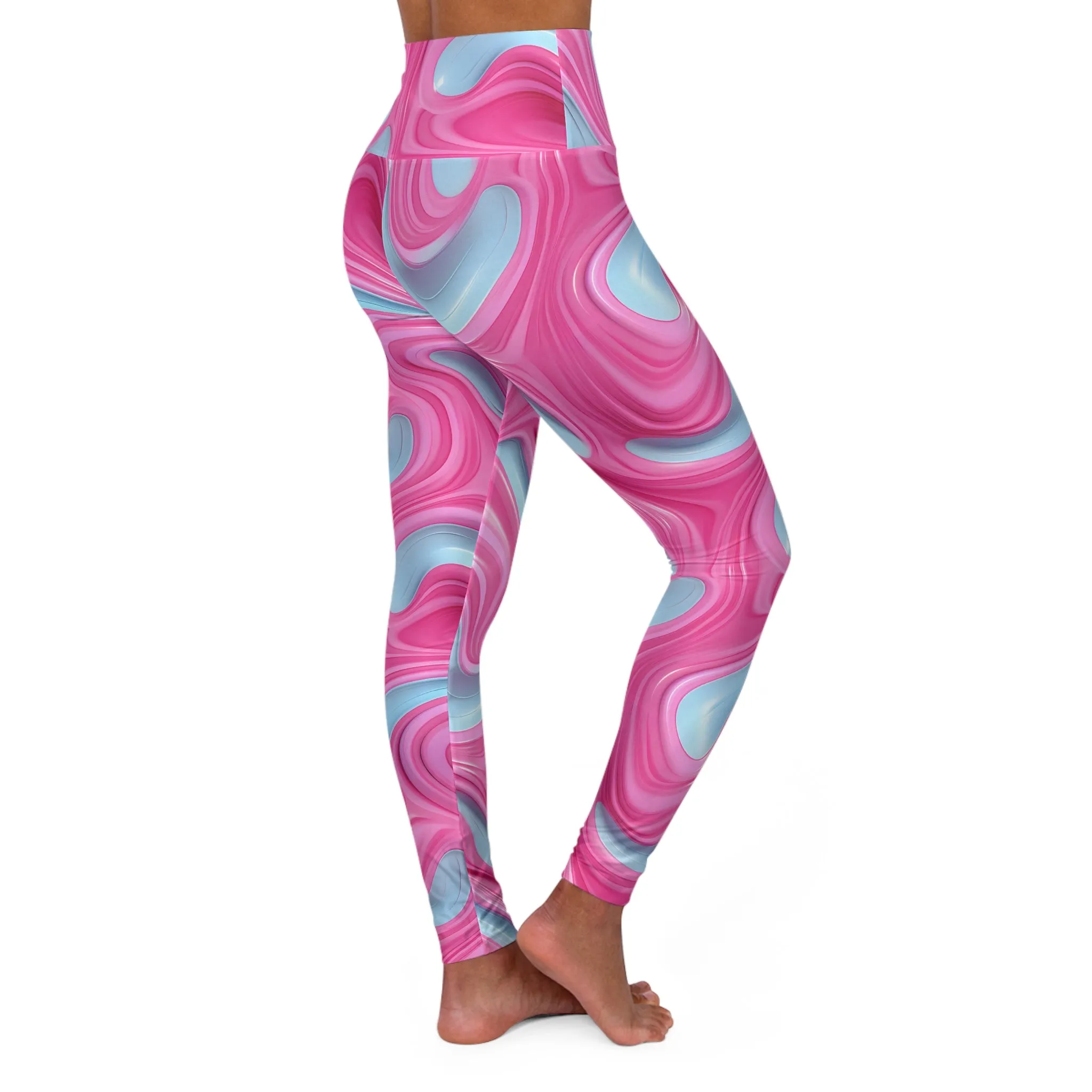 Yoga Leggings - High Waisted Pink Swirl Design for Comfort and Style