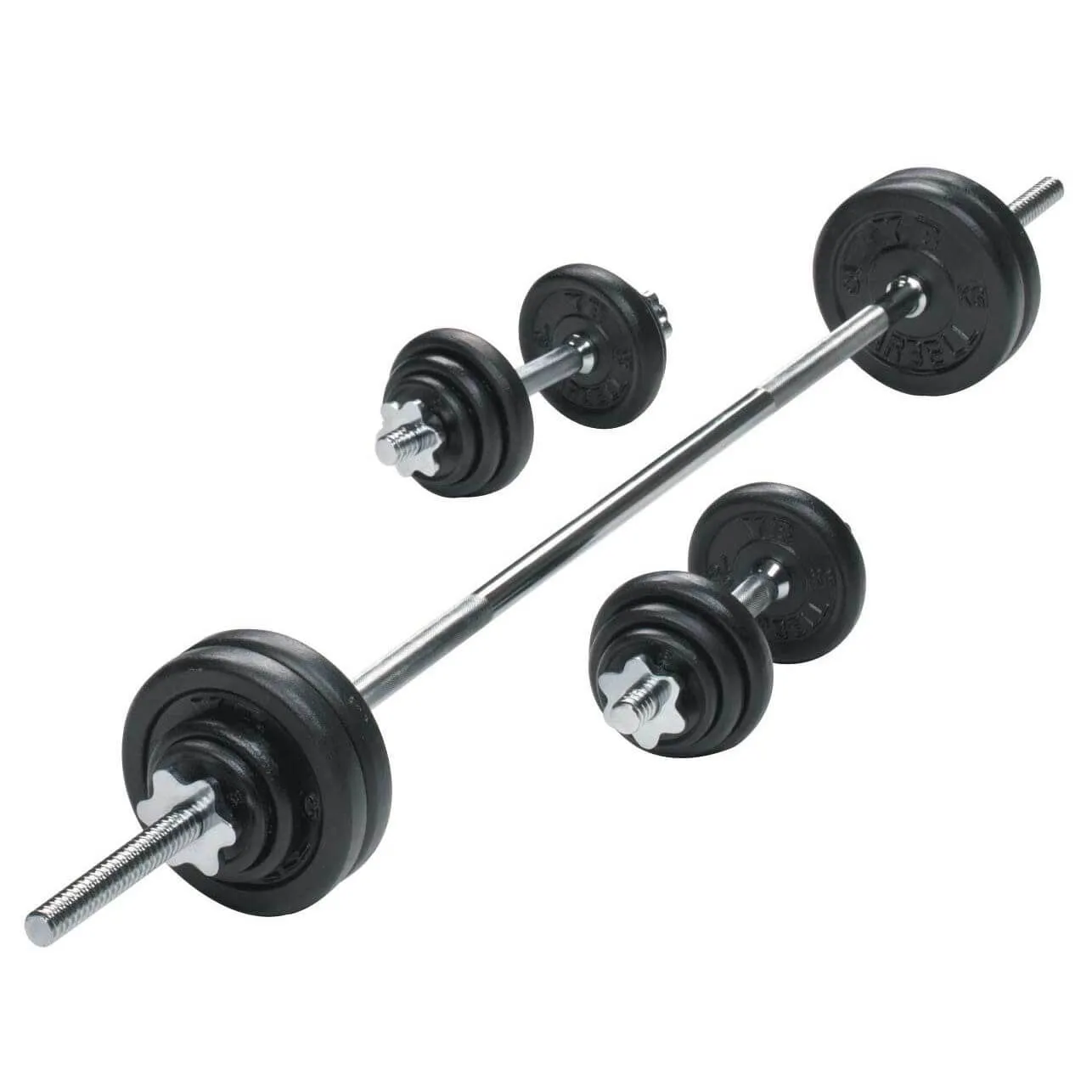 York 50kg Cast Iron Barbell & Dumbbell Weight Set